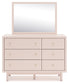 Wistenpine Twin Upholstered Panel Headboard with Mirrored Dresser