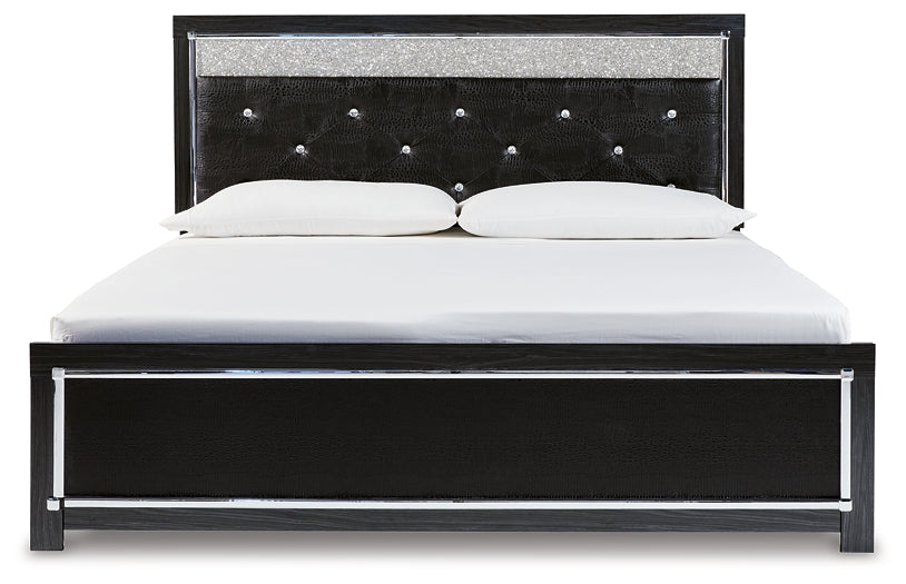 Kaydell King Upholstered Panel Bed with Mirrored Dresser